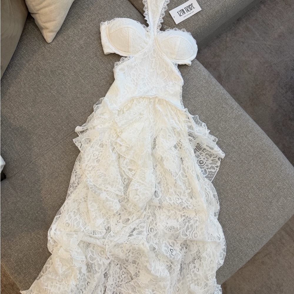 12th Tribe White Lace Maxi Dress with Halter Neck - Picture 2 of 4